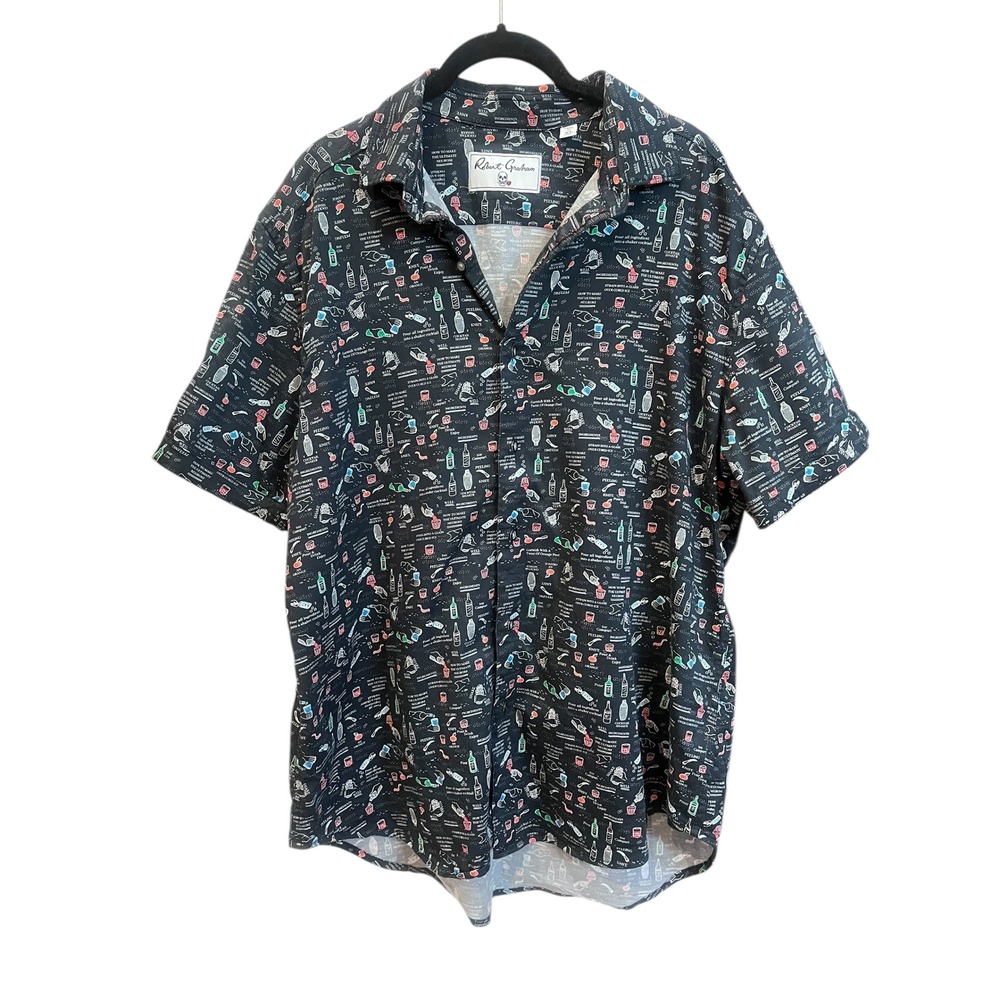 Robert Graham Negroni Cocktail Short Sleeve Button Down Shirt Black Multi XL